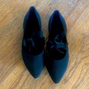 Rothy's The Mary Jane Women Sz 9 Black Pointed Toe Ballet Shoes Flats Straps Bow